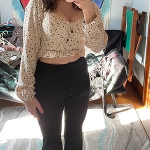 Tan and black cropped blouse